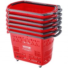 VEVOR Plastic Rolling Shopping Trolley Basket On Wheels 6PCS 39L with Handle Red
