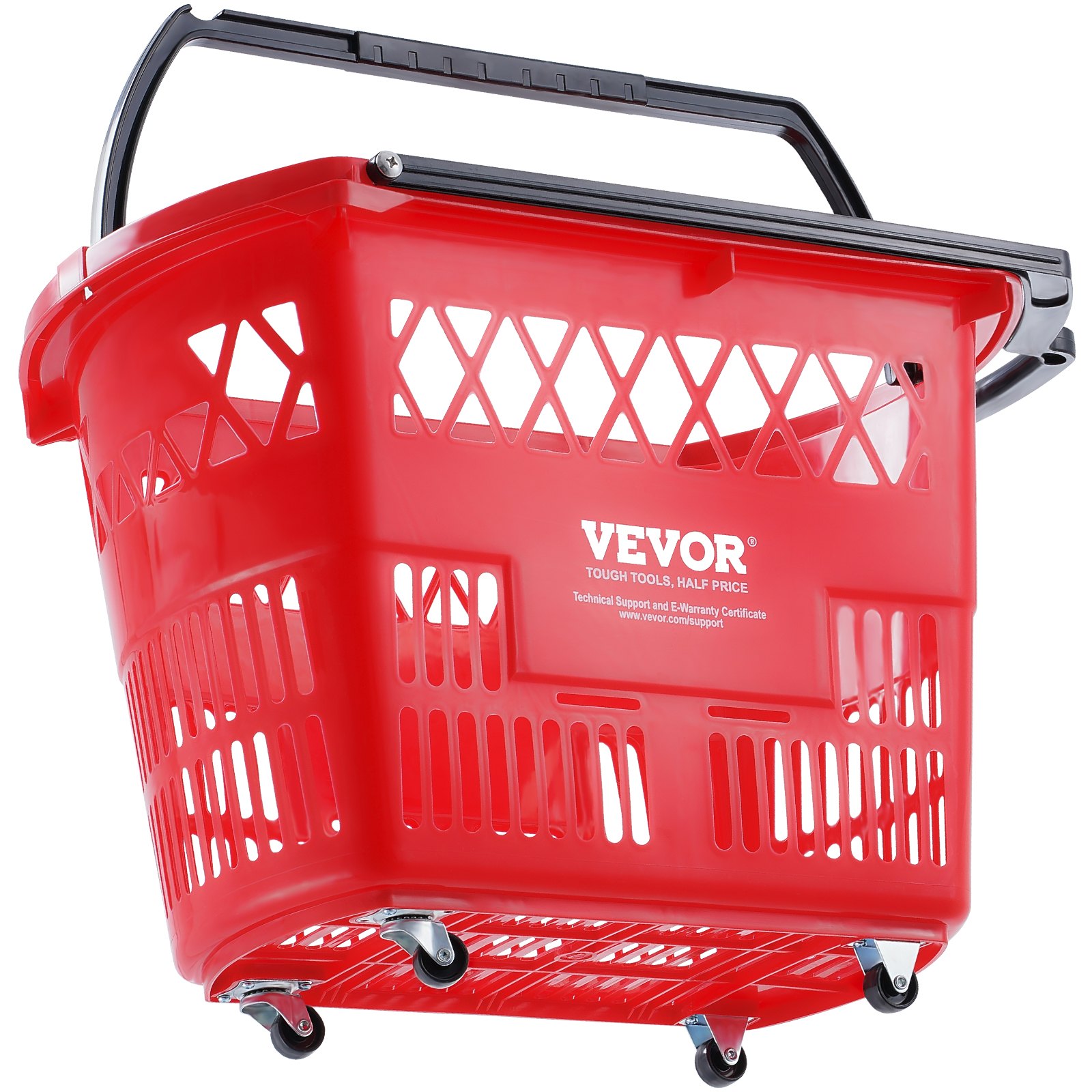 VEVOR Shopping Baskets, 6PCS, 39L Shopping Carts with Handles, Plastic Rolling Shopping Basket with Wheels, Large Portable Shopping Basket Set for Supermarkets, Retail Stores, Grocery Shopping, Red