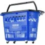 VEVOR Shopping Baskets, 6PCS, 39L Shopping Carts with Handles, Plastic Rolling Shopping Basket with Wheels, Large Portable Shopping Basket Set for Supermarkets, Retail Stores, Grocery Shopping, Blue