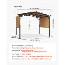 10x10 ft Outdoor Retractable Pergola with Canopy Arched Top Metal Patio Pergola