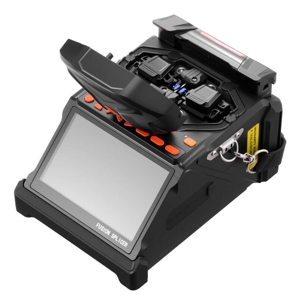VEVOR Fiber Fusion Splicer 6 Motors, Core & Clad Alignment Fibers Optic Splicer with 6s Fast Splicing and 13s Heating, 5" LCD Screen, 3 in 1 Fiber Holder, 7800mAh Battery for SM MM DS NZDS Fibers