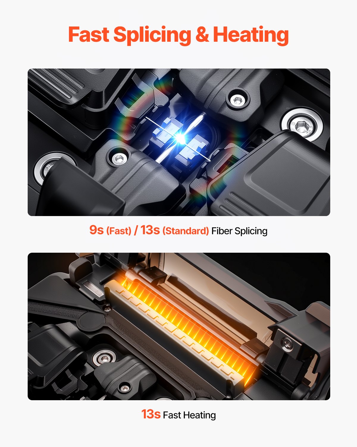 VEVOR Fiber Fusion Splicer 6 Motors, Core & Clad Alignment Fibers Optic Splicer with 6s Fast Splicing and 13s Heating, 5" LCD Screen, 3 in 1 Fiber Holder, 7800mAh Battery for SM MM DS NZDS Fibers