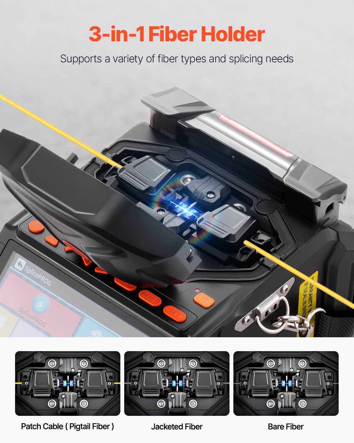 VEVOR Fiber Fusion Splicer 6 Motors, Core & Clad Alignment Fibers Optic Splicer with 6s Fast Splicing and 13s Heating, 5" LCD Screen, 3 in 1 Fiber Holder, 7800mAh Battery for SM MM DS NZDS Fibers