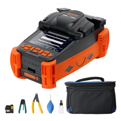 VEVOR Fiber Fusion Splicer 4 Motors, Clad Alignment Fiber Optic Fusion Splicer Kit w/ 4" Digital LCD Screen, 3 in 1 Optical Fiber Holder, Auto Focus Optical Fiber Cleaver Kit 9s Splicing 9-25s Heating