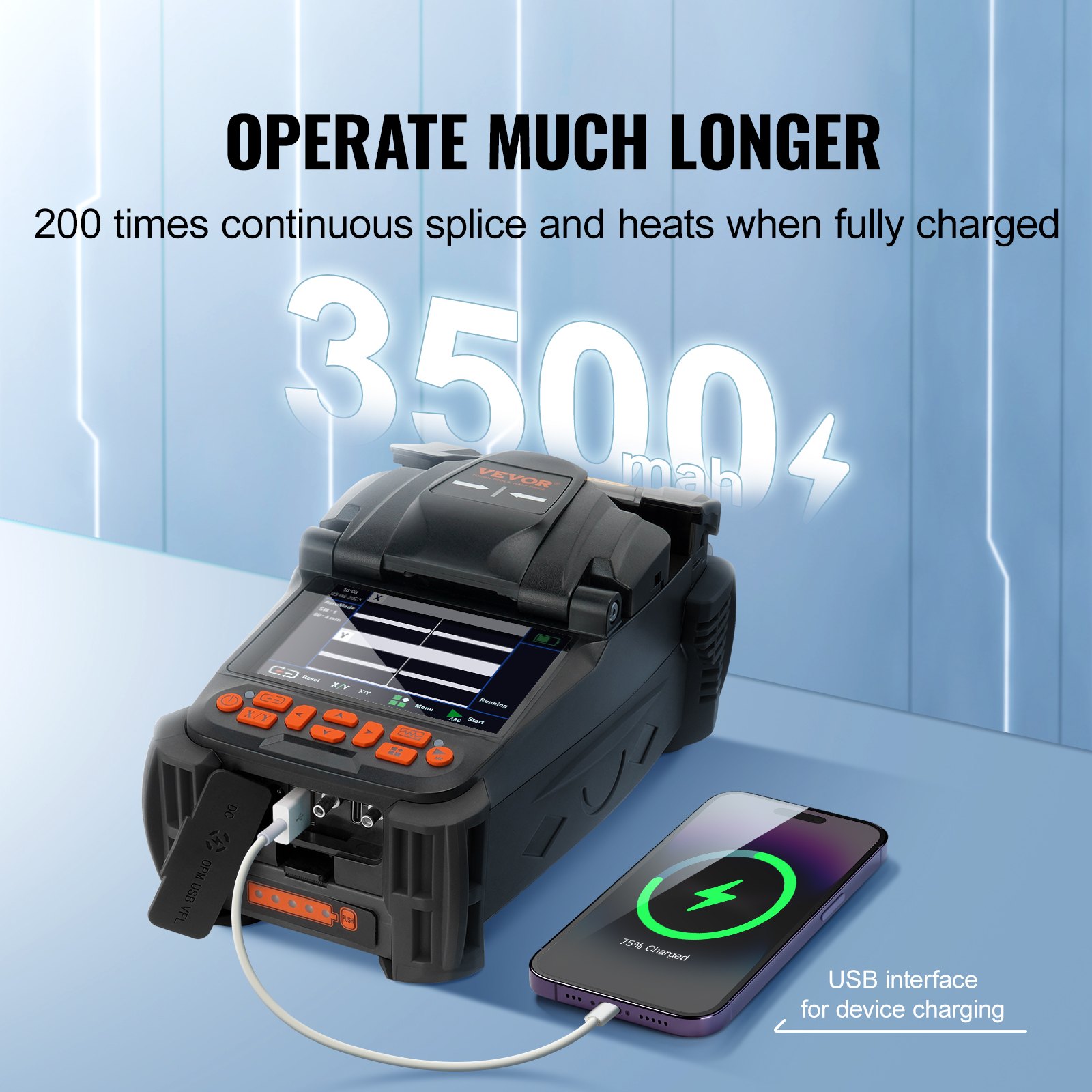 VEVOR Fiber Fusion Splicer 6 Motors, Core Alignment Fiber Optic Fusion Splicer with 4" Digital LCD Screen, Image Storage, 3 in 1 Auto Focus Optical Fiber Holder Cleaver Kit 5-6s Splicing 9-25s Heating