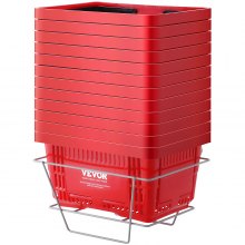 VEVOR Shopping Basket Portable Grocery Basket 12PCS 24L with Handle & Stand Red