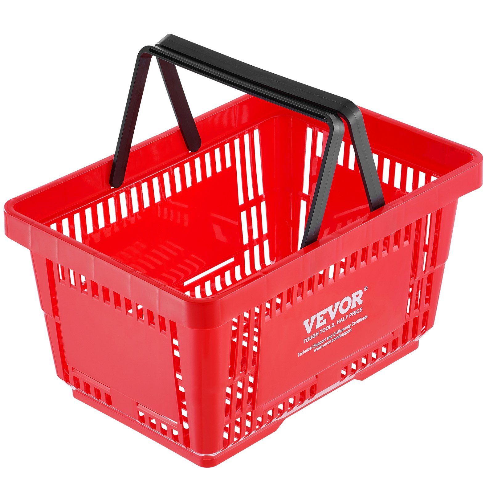 VEVOR Shopping Basket, Set of 12, 24L Durable Plastic Grocery Basket with Handle and Stand, 16.73 x 11.61 x 8.86 inch Portable Shop Basket Bulk Used for Retail Store Supermarket Grocery Shopping, Red