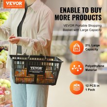 VEVOR Shopping Basket Grocery Basket 12PCS 21L with Iron Handle & Stand Black