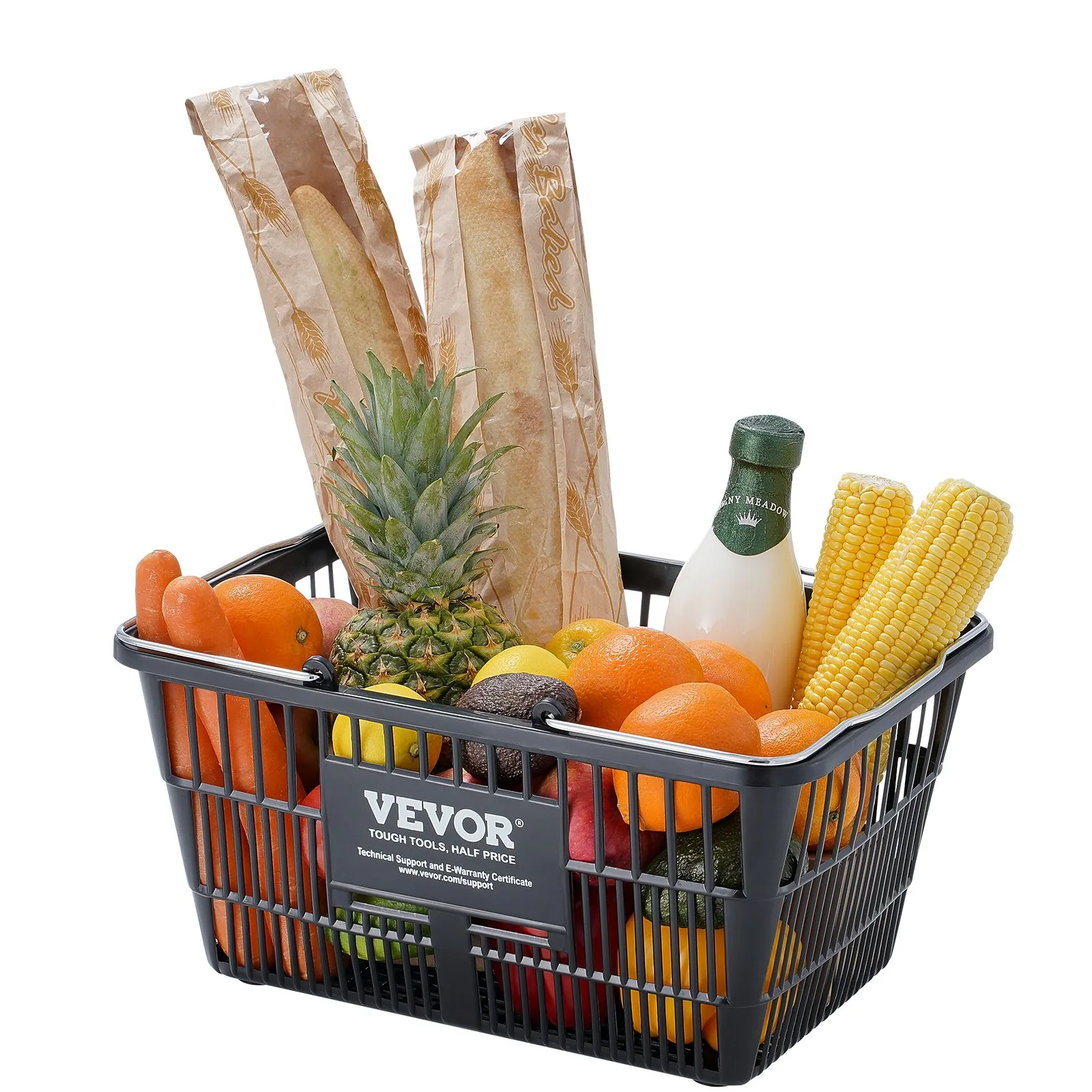 VEVOR Shopping Basket, Set of 12, 21L Durable Plastic Grocery Basket with Metal Handle and Stand, 16.73 x 12.01 x 8.58 inch Portable Shop Basket for Retail Store Supermarket Grocery Shopping, Black