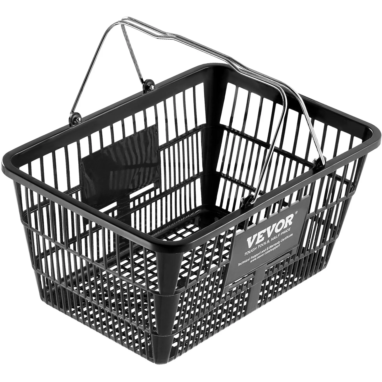 VEVOR Shopping Basket, Set of 12, 21L Durable Plastic Grocery Basket with Metal Handle and Stand, 16.73 x 12.01 x 8.58 inch Portable Shop Basket for Retail Store Supermarket Grocery Shopping, Black