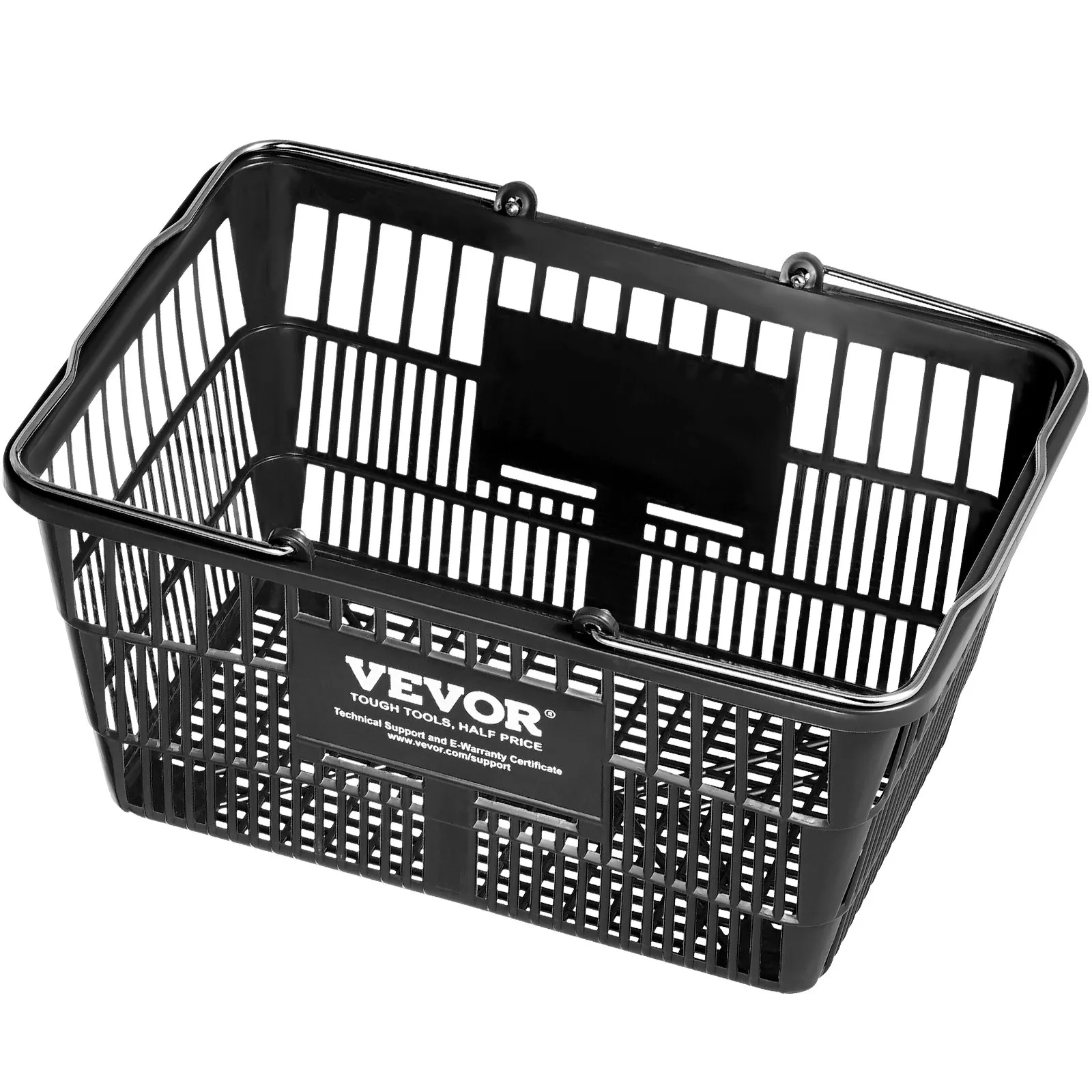 VEVOR Shopping Basket, Set of 12, 21L Durable Plastic Grocery Basket with Metal Handle and Stand, 16.73 x 12.01 x 8.58 inch Portable Shop Basket for Retail Store Supermarket Grocery Shopping, Black
