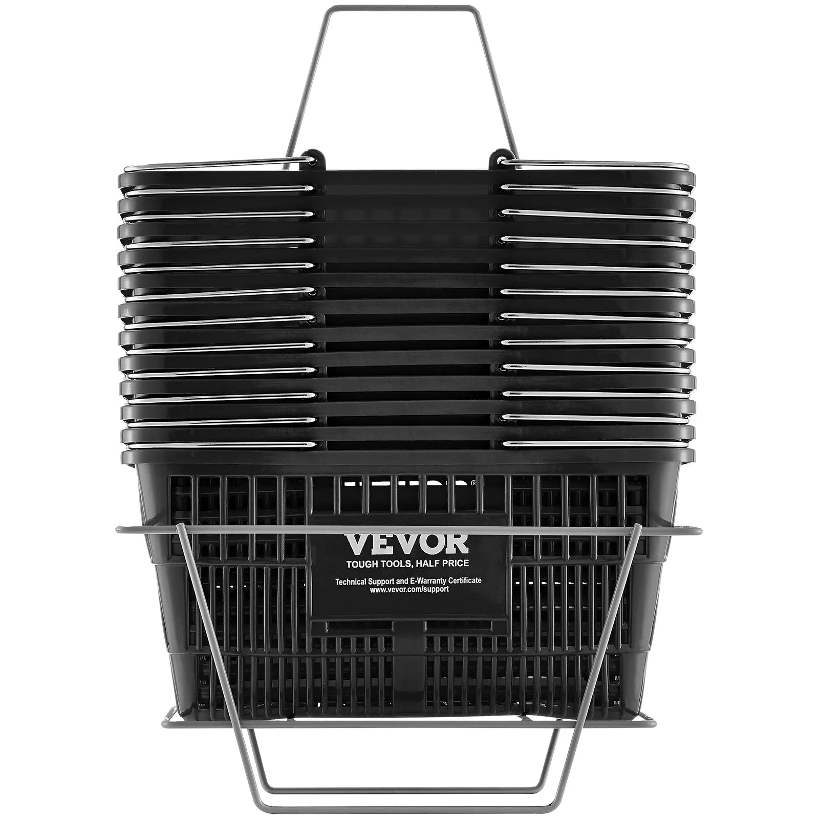 VEVOR Shopping Basket, Set of 12, 21L Durable Plastic Grocery Basket with Metal Handle and Stand, 16.73 x 12.01 x 8.58 inch Portable Shop Basket for Retail Store Supermarket Grocery Shopping, Black