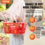 person shopping with red VEVOR shopping basket, showing 21l capacity, polyethylene material, 20 in pack.