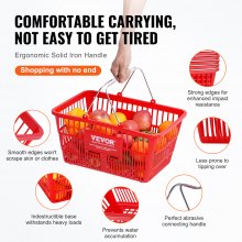 VEVOR Shopping Basket Grocery Basket 12PCS 21L with Iron Handle & Stand Red