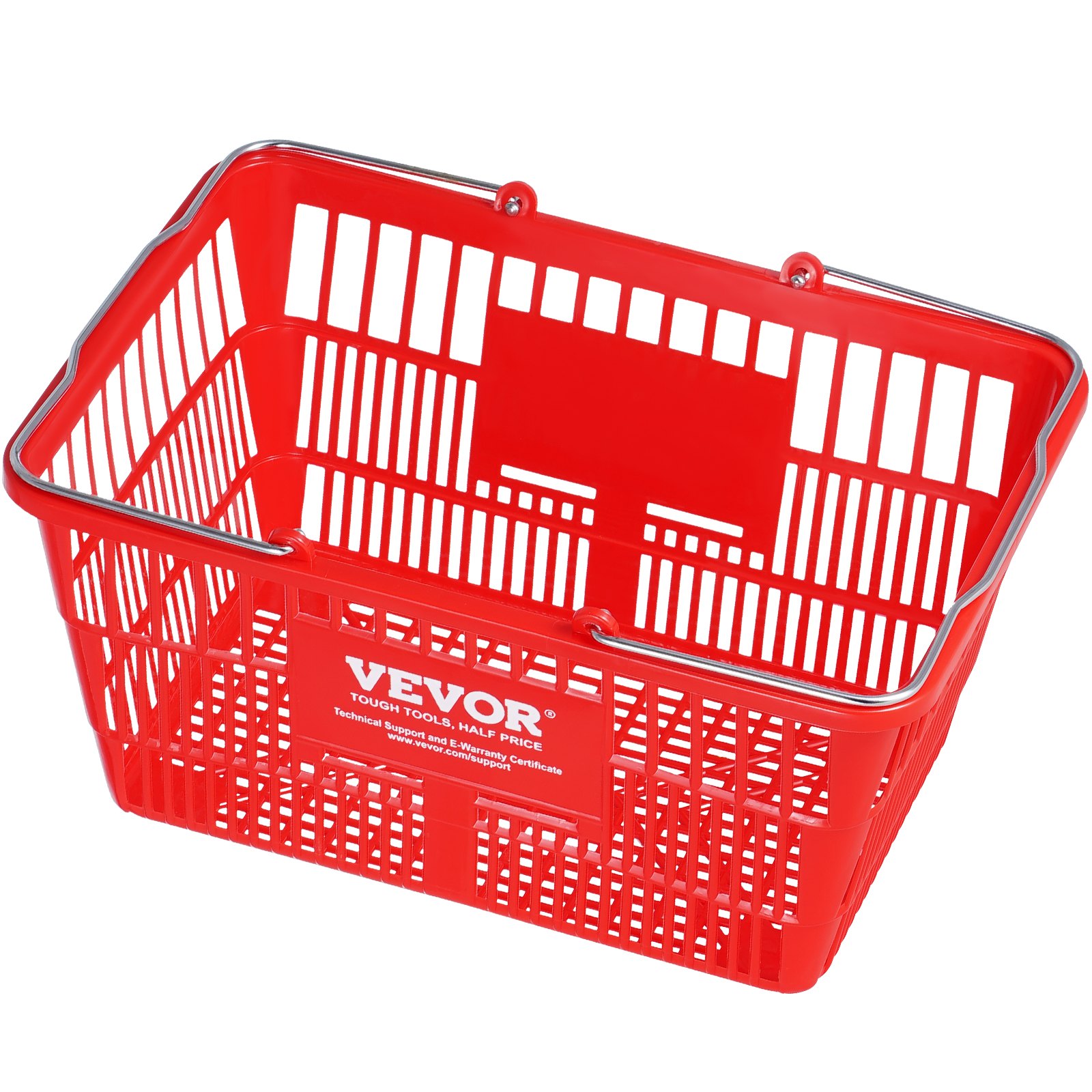 VEVOR Shopping Basket, Set of 12, 21L Durable Plastic Grocery Basket with Metal Handle and Stand, 16.73 x 12.01 x 8.58 inch Portable Shop Basket Used for Retail Store Supermarket Grocery Shopping, Red