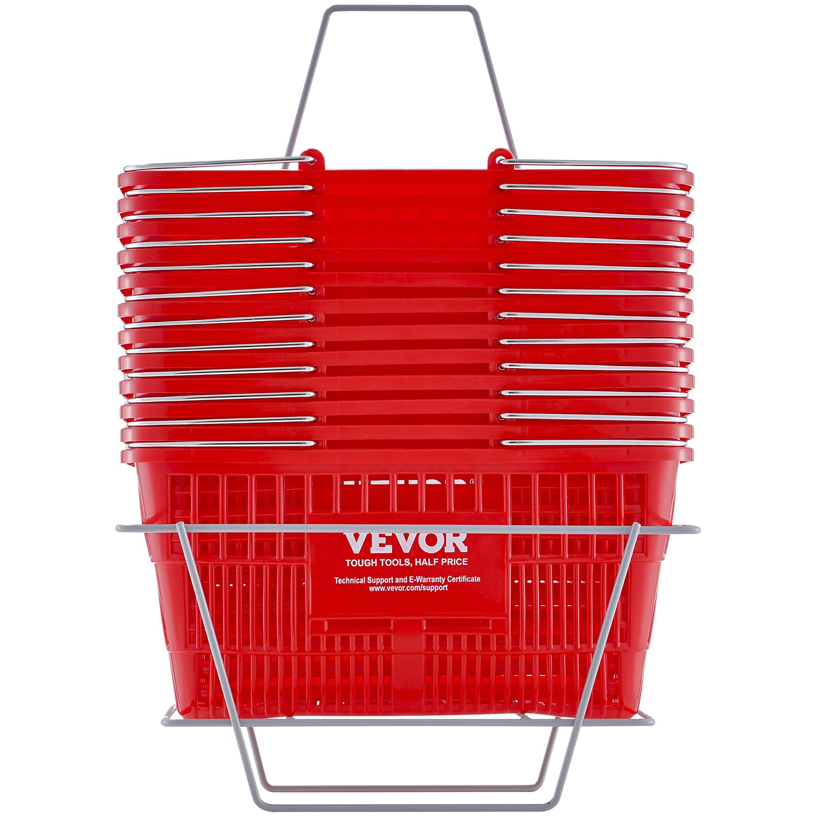VEVOR Shopping Basket, Set of 12, 21L Durable Plastic Grocery Basket with Metal Handle and Stand, 16.73 x 12.01 x 8.58 inch Portable Shop Basket Used for Retail Store Supermarket Grocery Shopping, Red
