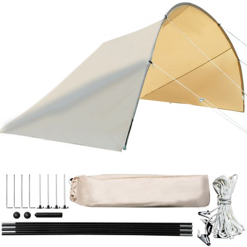 VEVOR Bell Tent Porch Awning 12.14x6.56x5.90ft Bell Tent Tarp Cotton Canvas Classic Awning Beige 3000 PU Multifunctional Shelter for Camping, Sunshade, Hiking, Lightweight and Backpacking Approved