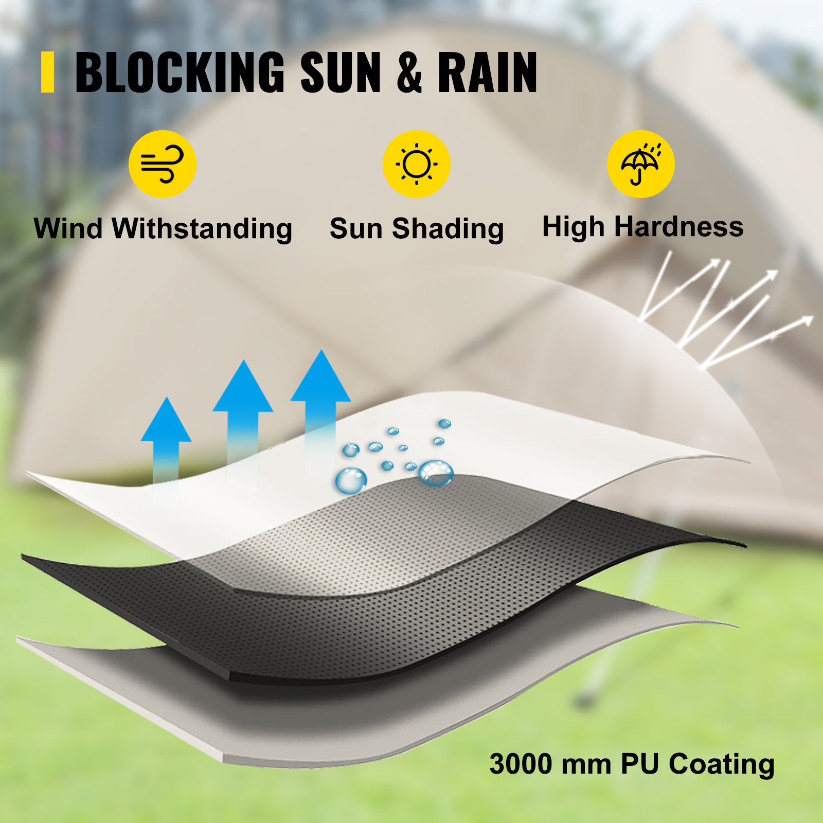 VEVOR Bell Tent Porch Awning Tent Tarp Cotton Canvas Half-circle for Camping