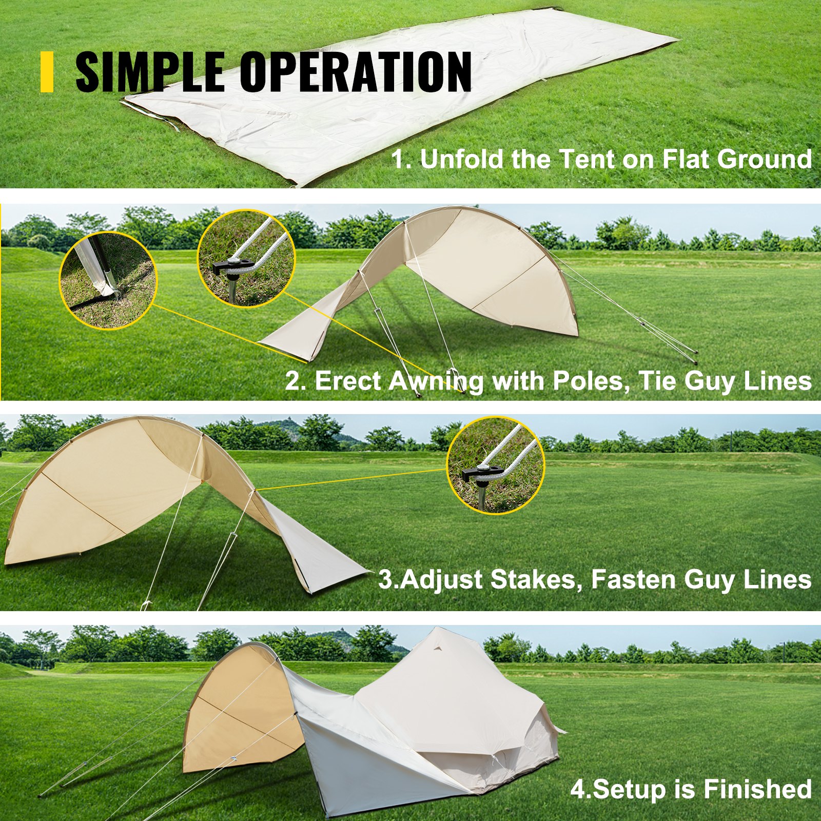 VEVOR Bell Tent Porch Awning Tent Tarp Cotton Canvas Half-circle for Camping