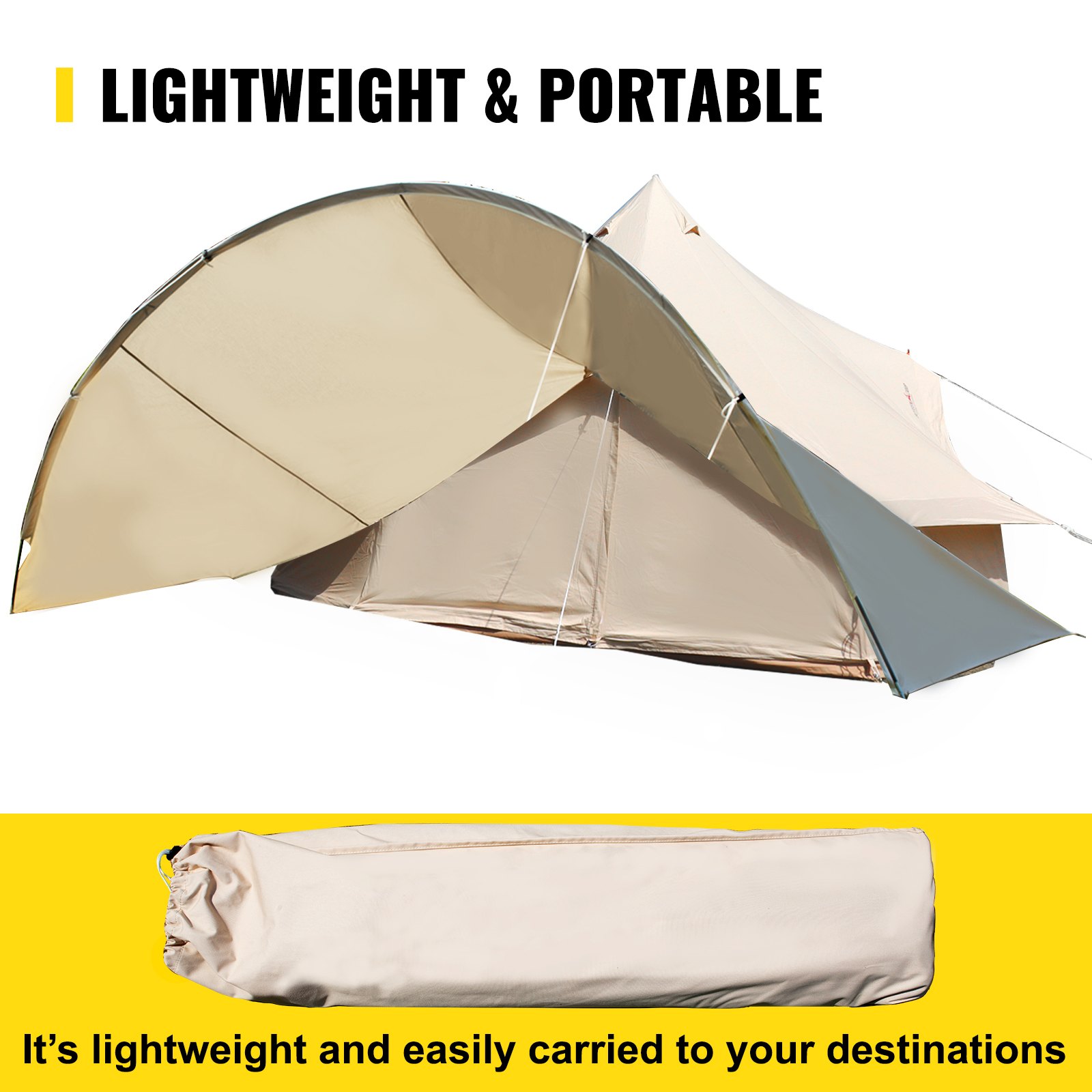 VEVOR Bell Tent Porch Awning Tent Tarp Cotton Canvas Half-circle for Camping