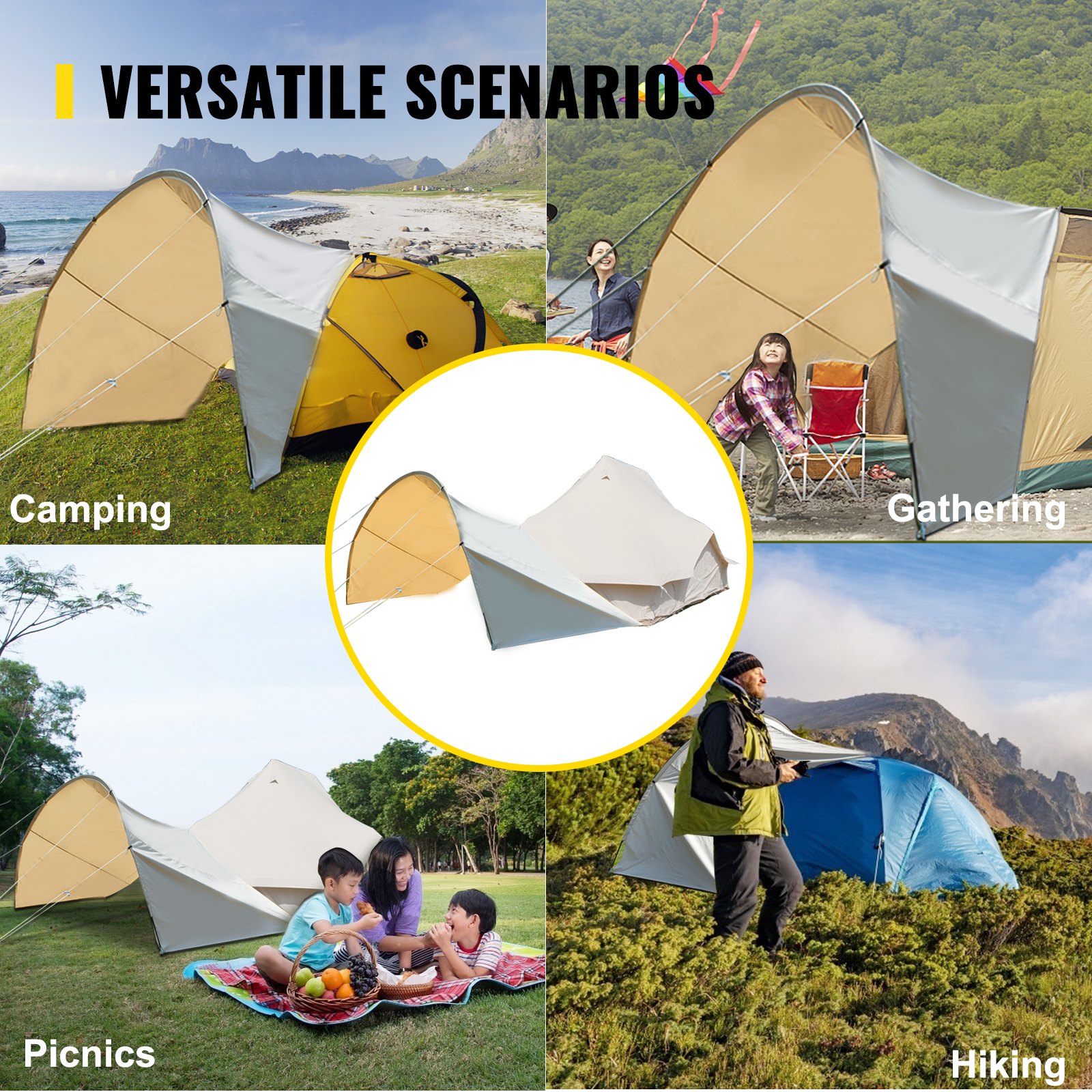 VEVOR Bell Tent Porch Awning Tent Tarp Cotton Canvas Half-circle for Camping