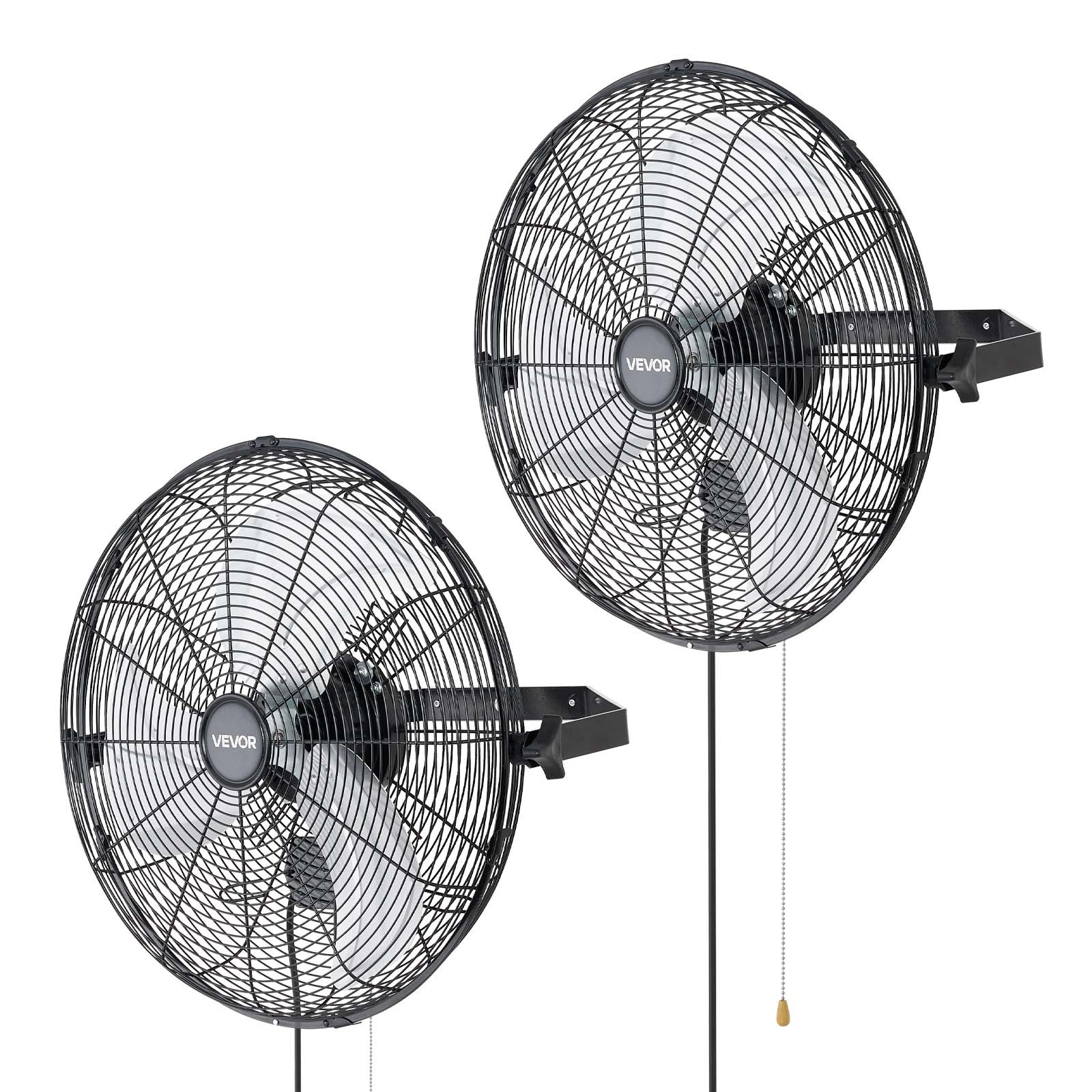 VEVOR Wall Mount Fan, 18 in Wall Mounted Hanging Fan, 3-Speed, Long Airflow Distance, Adjustable Rotation Angle, Mechanical Control, Powerful for Industry, Commercial, Garage, Workshop, Gym, 2 Pack