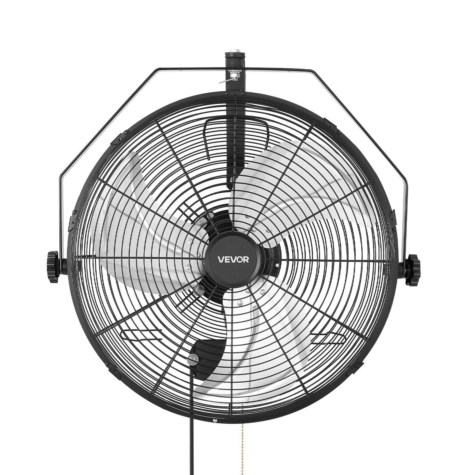 VEVOR Wall Mount Fan, 450 mm Wall Mounted Hanging Fan with IP44-rated Protection, 3-Speed, Long Airflow Distance, Adjustable Rotation Angle, Powerful for Industry, Commercial, Garage, Workshop, Gym