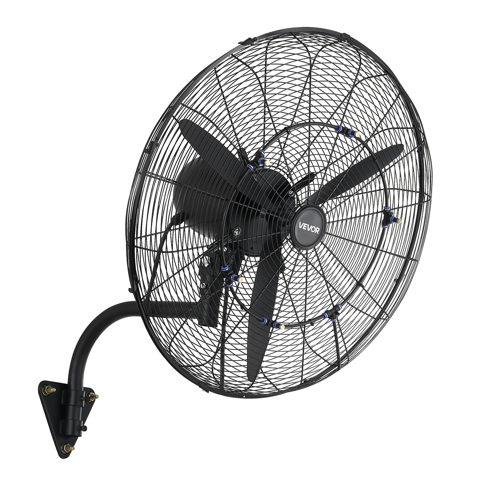VEVOR Wall Mount Fan, 24 in Wall Mounted Hanging Fan with Oscillating & Mist, IP44-rated, 3-Speed, Powerful Air Reach, Mechanical Control, Long Airflow for Industry, Commercial, Garage, Workshop