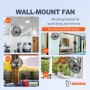 VEVOR Wall Mount Fan, 18 Inch, 3-speed High Velocity Max. 4150 CFM, Waterproof Industrial Wall Fan, Commercial or Residential for Warehouse, Greenhouse, Workshop, Patio, Black, ETL Listed