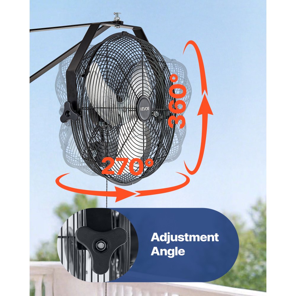 VEVOR 14 Inch Industrial Wall Mount Fan, High Velocity 2473 CFM Outdoor Fan with 3 Speeds, Waterproof IP44 Garage Wall Fan with Aluminum Blades for Workshop, Warehouse, Greenhouse