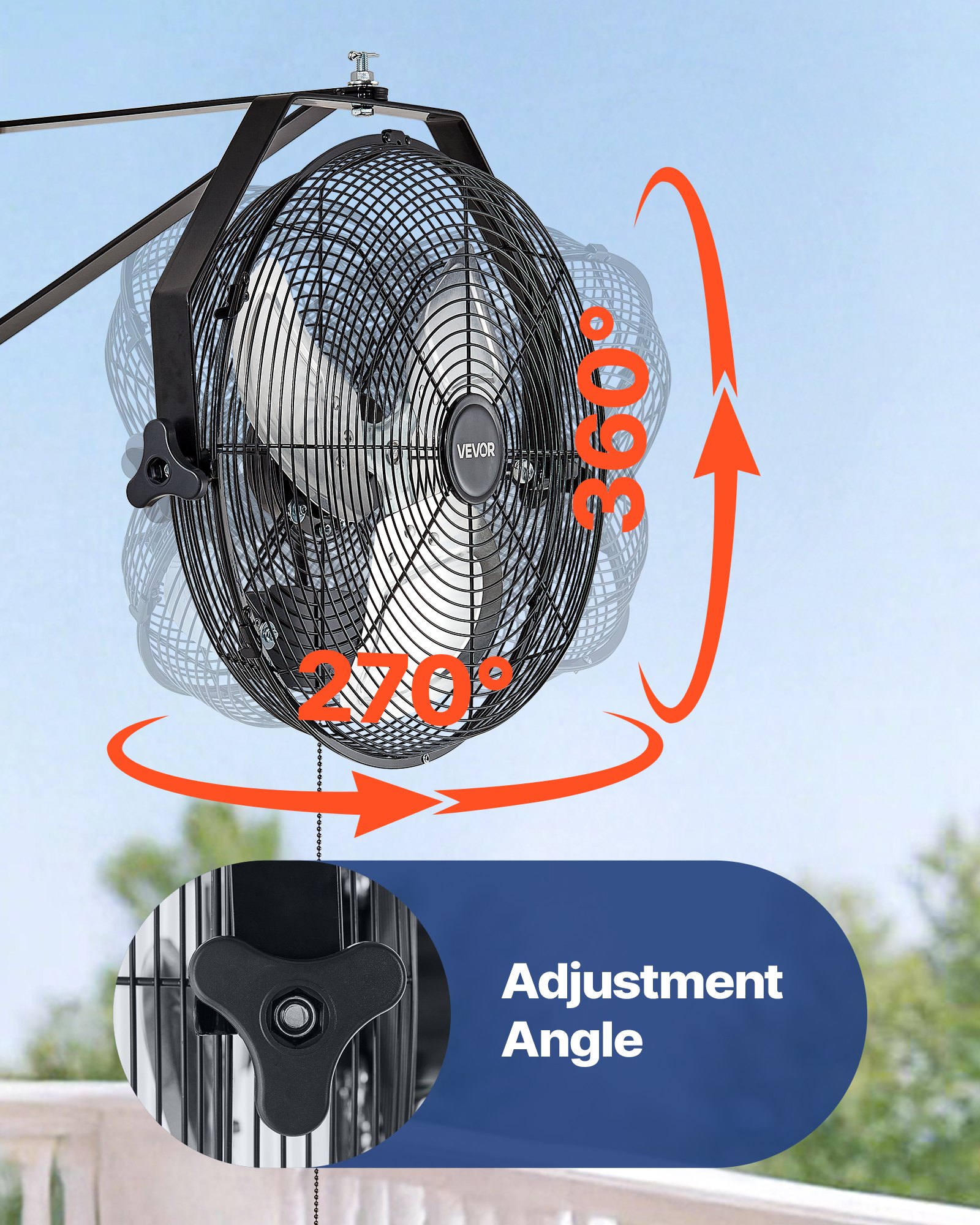 VEVOR 14 Inch Industrial Wall Mount Fan, High Velocity 2473 CFM Outdoor Fan with 3 Speeds, Waterproof IP44 Garage Wall Fan with Aluminum Blades for Workshop, Warehouse, Greenhouse