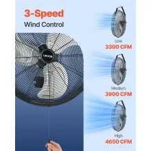 20 Inch Industrial Wall Mount Fan 3 Speed 4650 CFM for Garage Workshop