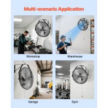 VEVOR 615mm Industrial Wall Mount Fan 3 Speed 4650 CFM for Garage Greenhouse
