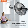 VEVOR wall mount fan in yoga studio with text highlighting set of 2 wall-mounted fans.