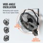 VEVOR wall mount fan with 360° rotation for wide-angle oscillation and manual adjustment.