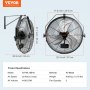 Ventilador de montaje en pared VEVOR, 22,4 pulgadas, totalmente de metal, velocidad de aire de 25 pies/s, 4150 cfm, dimensiones mostradas.