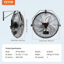 VEVOR Wall Mount Fan, 2 PCS 18 inch Manual 360-Degree Tilt Adjustment, 3-speed High Velocity Max. 4000 CFM Industrial Wall Fan for Indoor, Commercial, Warehouse, Workshop, Basement, Garage