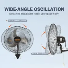 VEVOR Wall Mount Fan, 18 Inch, 3-speed High Velocity Max. 4000 CFM Oscillating Industrial Wall Fan, Commercial or Residential for Warehouse, Greenhouse, Workshop, Patio, Basement, Black, ETL Listed