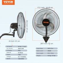 VEVOR Wall Fan Metal 44.5cm Ventilation 3 Speeds