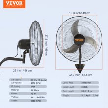 VEVOR Nástenný ventilátor Kovový 49 cm Vetranie 3 rýchlosti