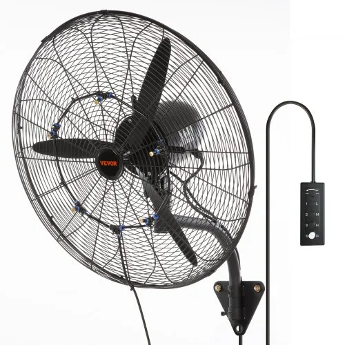 VEVOR Wall-Mount Misting Fan Oscillating Metal Fan 61.6 cm 3 Speed Waterproof