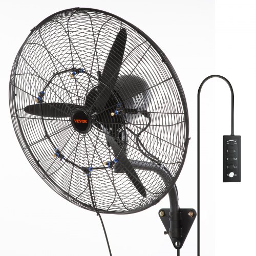 VEVOR Wall-Mount Misting Fan Oscillating Metal Fan 61.6 cm 3 Speed Waterproof