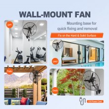 VEVOR Wall-Mount Misting Fan Oscillating Metal Fan 61.6 cm 3 Speed Waterproof