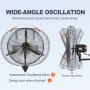 VEVOR wall-mount misting fan with wide-angle oscillation and manual adjustment for cooling spaces.