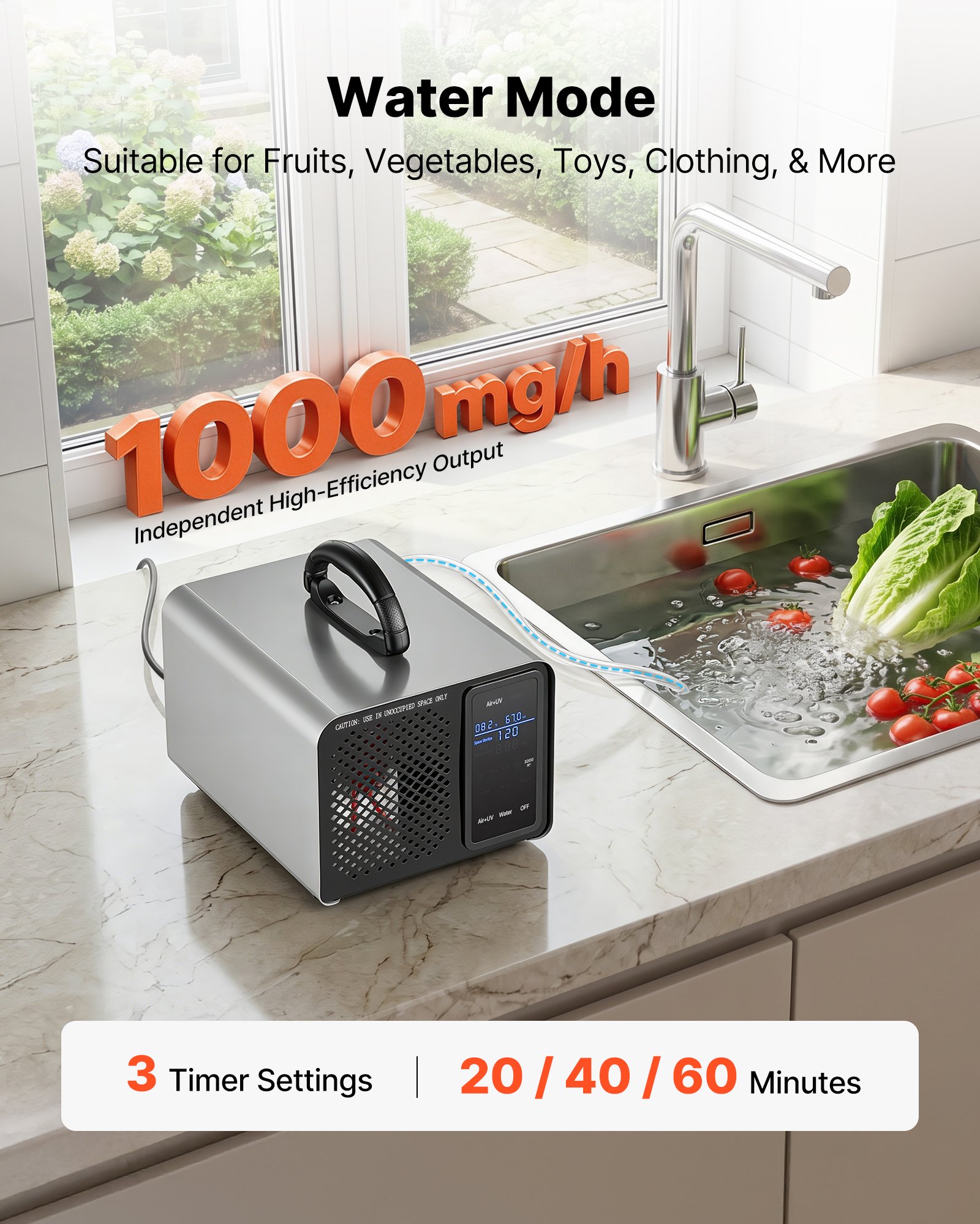 VEVOR Ozone Generator, 36000mg/h Commercial Ozone Machine, with 15s Delayed Start & Area-Based Timer & LCD Touchscreen Display, Industrial Deodorizer for Car, Smoke, Home Odors, Up to 3200 sq.ft