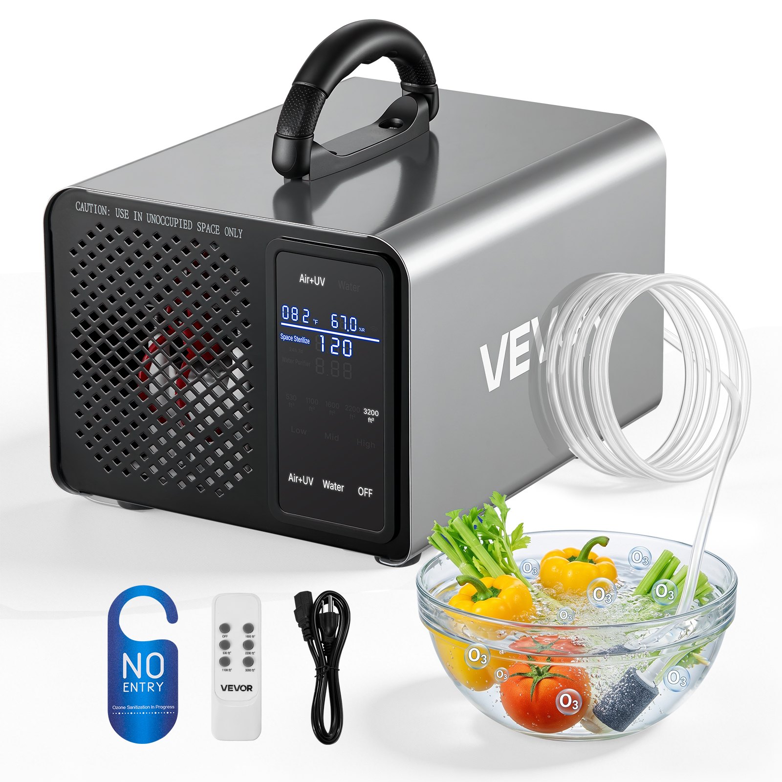 VEVOR Ozone Generator, 36000mg/h Commercial Ozone Machine, with 15s Delayed Start & Area-Based Timer & LCD Touchscreen Display, Industrial Deodorizer for Car, Smoke, Home Odors, Up to 3200 sq.ft