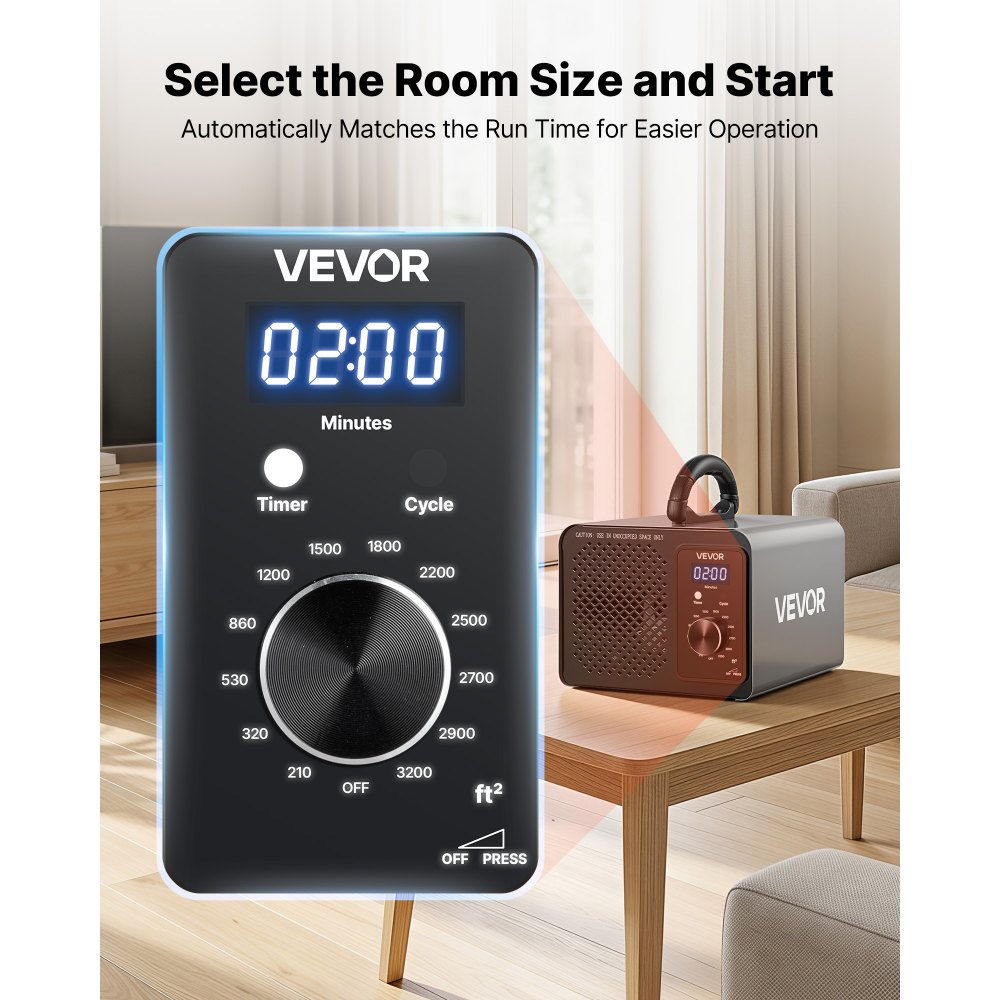 VEVOR Ozone Generator, 36000mg/h Commercial Ozone Machine, 15s Delayed Start & Timer & Rotary Encoder Knob & Odor-Treatment Cycle Mode, Industrial Deodorizer for Car, Smoke Odorss,Up to 3200 sq.ft