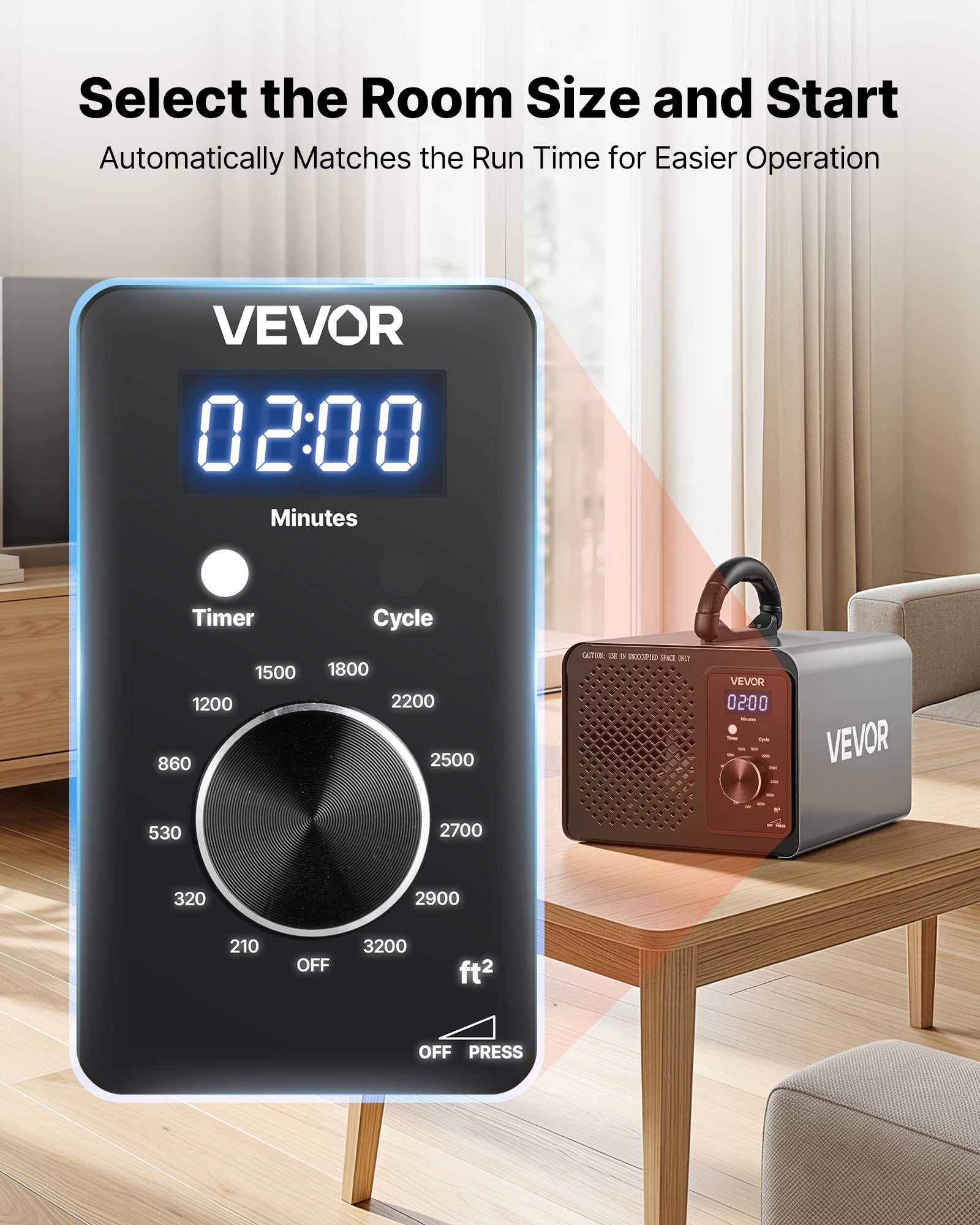 VEVOR Ozone Generator, 36000mg/h Commercial Ozone Machine, 15s Delayed Start & Timer & Rotary Encoder Knob & Odor-Treatment Cycle Mode, Industrial Deodorizer for Car, Smoke Odorss,Up to 3200 sq.ft