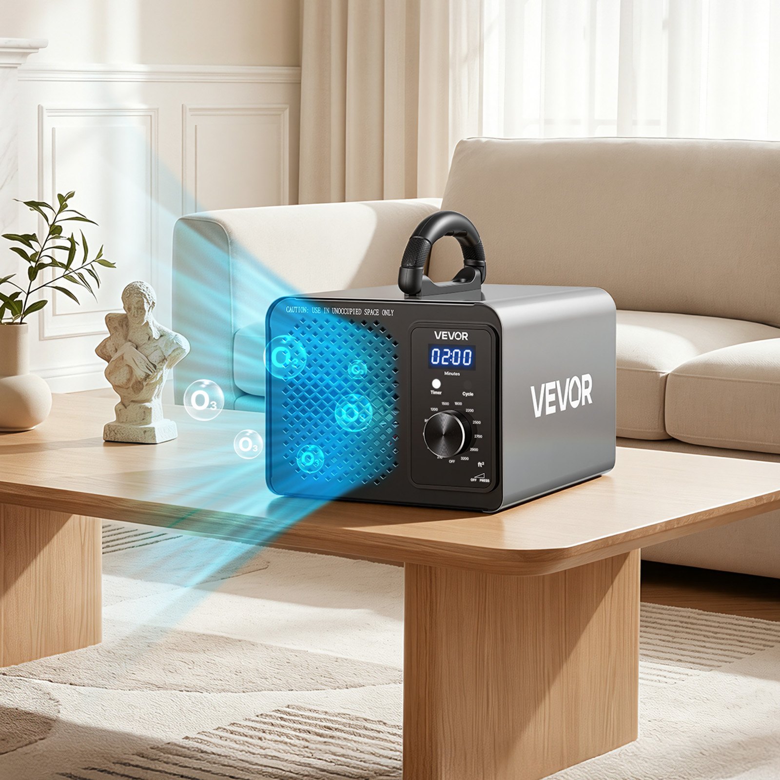 VEVOR Ozone Generator, 36000mg/h Commercial Ozone Machine, 15s Delayed Start & Timer & Rotary Encoder Knob & Odor-Treatment Cycle Mode, Industrial Deodorizer for Car, Smoke Odorss,Up to 3200 sq.ft