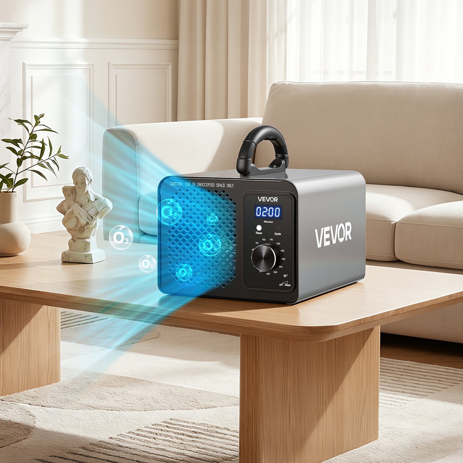 VEVOR Ozone Generator, 36000mg/h Commercial Ozone Machine, 15s Delayed Start & Timer & Rotary Encoder Knob & Odor-Treatment Cycle Mode, Industrial Deodorizer for Car, Smoke Odorss,Up to 300 m²